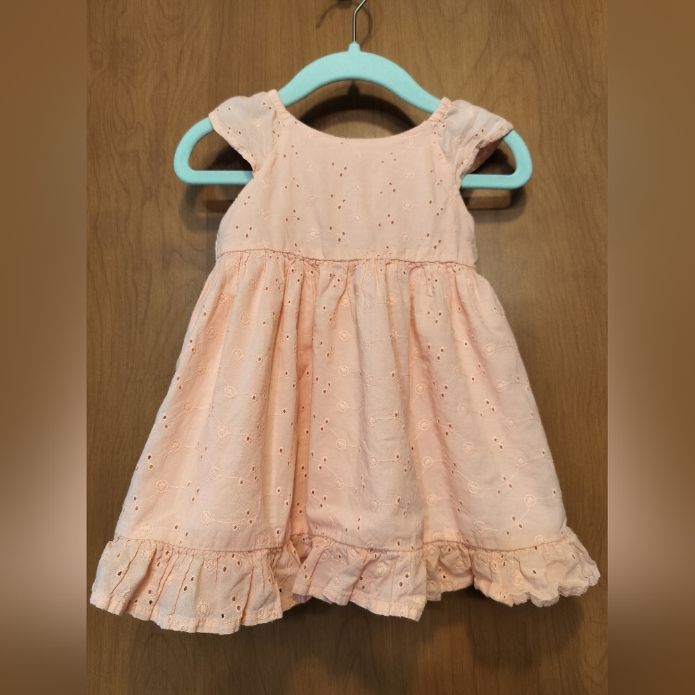 OshKosh B'gosh Peach Blush Pink Eyelet Cotton Spring/Summer/Easter Dress 12M